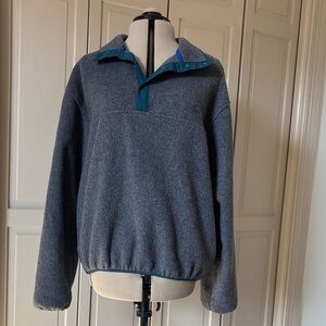 Vintage L.L. Bean Men's Blue and Gray Zip Up Sweater